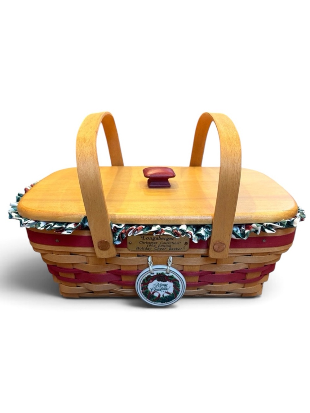 Longaberger 1996 Holiday Cheer Basket Lid Holly Fabric & Protector